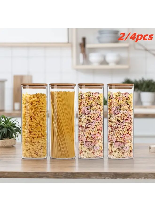 4 Pack 1500ml Square Glass Canisters With Bamboo Lids Food Storage Jars - Image 1